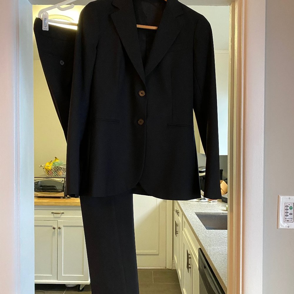 Theory Black Wool Pant Suit Curvy Jacket Wide Leg